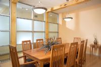 Contemporary dining room with mission style dining chairs