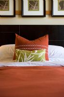 Decorative pillows on contemporary bed

