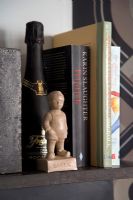 Books and items on bedroom mantelpiece