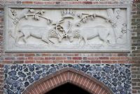 Two stags fighting in stone