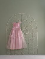 Pink dress hanging on a metal frame