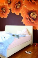 Modern bedroom with flower wallpaper