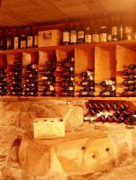 View of wine bottles on shelf