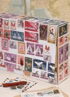 Varieties of stamps on box close-up