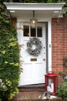 Front door decorated for Christmas 