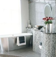 Modern bathroom with silver and grey colour scheme
