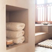 Stack of towels in modern bathroom