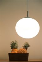 Bowl of fruit and hanging lamp