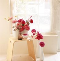 Flowers and vases on stool