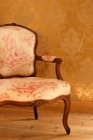 Vintage chair upholstered with Toile fabric