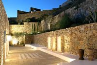 Courtyard with stone walls