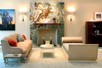 Living room with blue marble fire surround