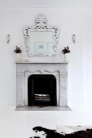 Marble fireplace in modern white living room