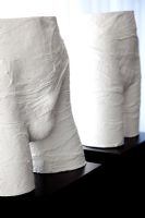 Male and female body cast sculptures, detail