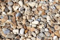Exterior detail of pebbled beach