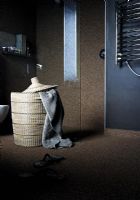 Laundry basket in mofern bathroom 