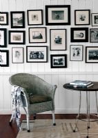 Display of framed pictures on wall