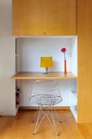 Built in desk and metal mesh chair 