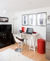 Home office with white rug