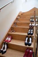 Display of shoes on stairs