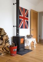 Wood burning stove in modern living room