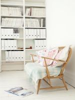 Wooden sofa and shelving