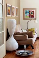 Contemporary living room with large floor lamp
