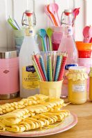 Colourful accessories on kitchen worktop