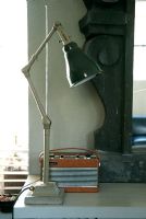 Retro metal desk lamp and radio