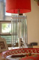 Red lamp and patterned plate