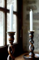 Pair of twisted wooden candlesticks 