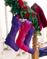 Christmas stockings on staircase 