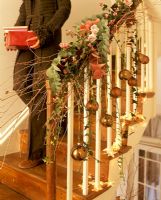 Staircase decorated for Christmas 