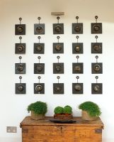 Display of brass wall hangings 
