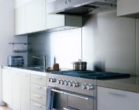 Modern kitchen with stainless steel splashbacks