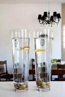 Two goldfish in long glasses 