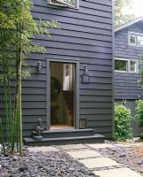 Exterior of modern weather boarded house 