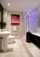 Modern bathroom with coloured lighting 