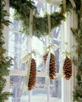 Detail of pine cone Christmas decorations 