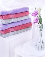 Detail of a stack of colourful towels