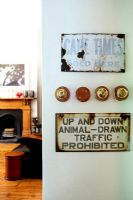 Display of vintage signs and switches 