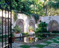 Classic courtyard garden with pond 