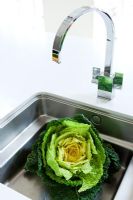 Modern kitchen sink with cabbage