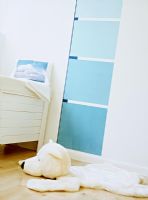 Toy polar bear on childrens room floor 