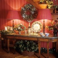 Sideboard in classic hallway at Christmas 