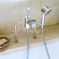 Detail of contemporary bathroom mixer taps 