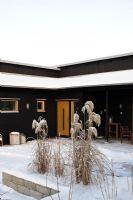 Exterior of snow covered modern house 