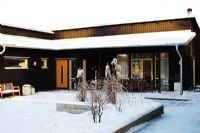 Exterior of snow covered modern house 