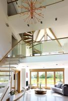 Contemporary living room and staircase 