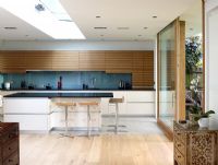 Modern kitchen with sliding patio doors 